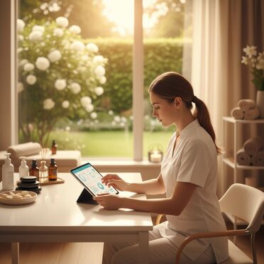 Therapeut mit digitalem Patientensystem