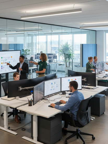 Moderne Softwareentwicklung und Data Engineering Teams bei der Arbeit