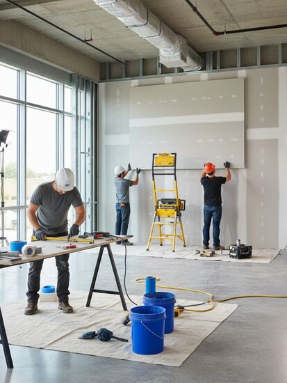 Moderne Innenausbau Baustelle mit professionellen Handwerkern