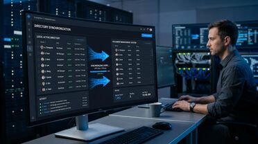Verzeichnissynchronisierung zwischen Active Directory und agorum core: Dashboard zeigt automatisierte Benutzer- und Gruppensynchronisation