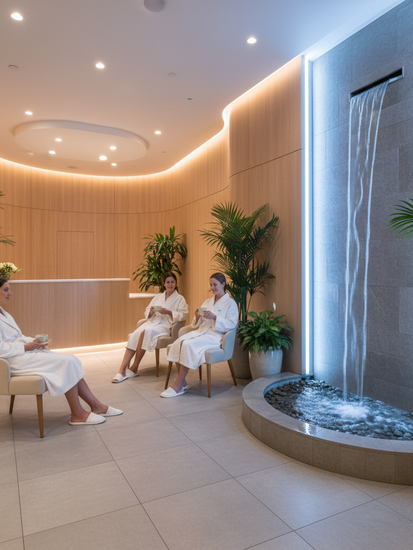 Moderne Wellness- und Spa-Anlage mit entspannten Gästen