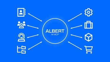 Infografik: ERP-, CRM- und PIM-Use-Cases, die ALBERT | AI MCP automatisiert.