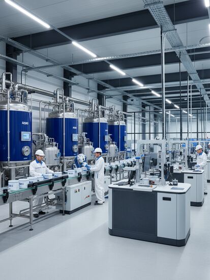 Moderne Klebstoffproduktion mit automatisierten Produktionslinien