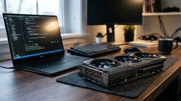 Moderne GPU-Grafikkarte mit Kühlkörper als Hardwarebasis für lokale Sprachmodelle