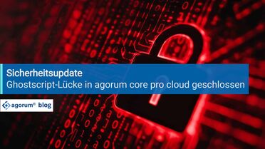 Ein digitales Schloss auf einem Hintergrund aus roten Binärcode-Ziffern symbolisiert das Schließen der Ghostscript-Sicherheitslücke im Dokumentenmanagement-System agorum core pro cloud.