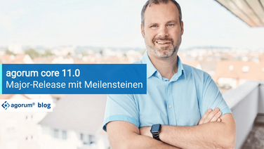 Bild zeigt die Ankündigung des agorum core 11.0 Major-Releases mit Meilensteinen, ideal für Digitalisierungs-Werkzeuge im Dokumentenmanagement.