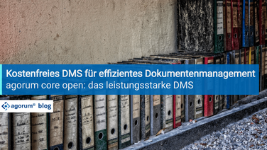 Eine Reihe von Ordnern symbolisiert die Dokumentenverwaltung, agorum core open bietet ein leistungsstarkes Open Source DMS für effiziente Dokumentenverwaltung in Unternehmen.