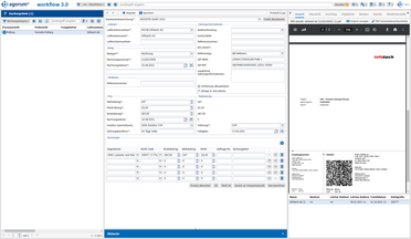 Buchungsmaske des Dokumentenmanagement-Systems agorum core zeigt die Integration mit der Buchhaltungssoftware Topal für Zbären Kreativküchen.
