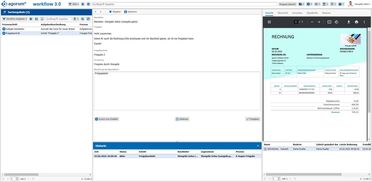 Dokumentenmanagementsystem zeigt den zweiten Freigabeschritt eines Rechnungsprozesses mit Freigabe- und Ablehn-Optionen.