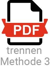 Ein Icon zeigt ein PDF-Dokument mit dem Text 'trennen Methode 3' darunter, das die Funktion der PDF-Trennung in agorum core pro veranschaulicht.
