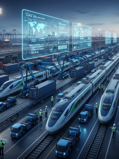 Modernes Bahnlogistikzentrum mit digitalen Systemen