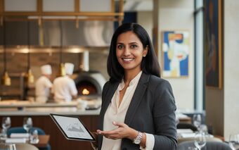 Gastronomie-Berater mit Tablet in modernem Restaurant