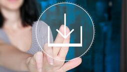 Eine Hand zeigt auf ein Download-Symbol, das den Download von agorum core open, einem Open Source Dokumentenmanagement-System, symbolisiert.