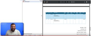 Webinar-Aufzeichnung zeigt die Implementierung von E-Rechnungen in agorum core mit einer Beispielrechnung auf dem Bildschirm.