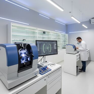Optiker-Werkstatt mit digitaler Qualitätskontrolle