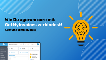 Screenshot zeigt, wie das Dokumentenmanagement-System agorum core mit GetMyInvoices für automatisierte Rechnungsverarbeitung verbunden wird.